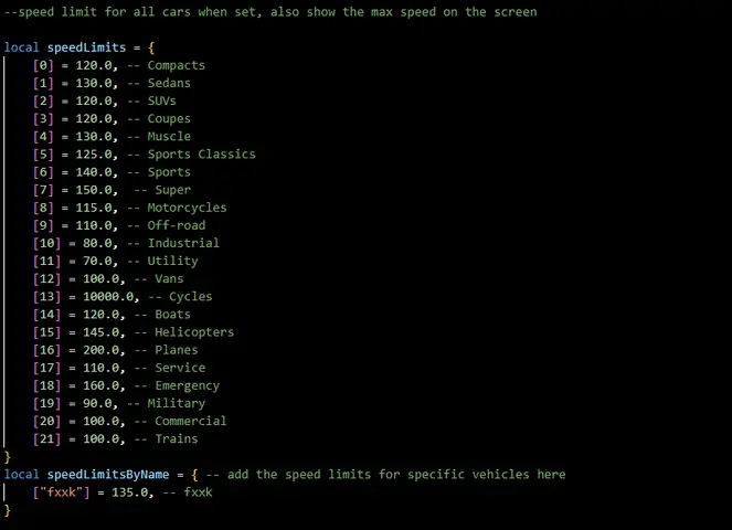 Preview of [free] Limit max car speeds - category's or car names