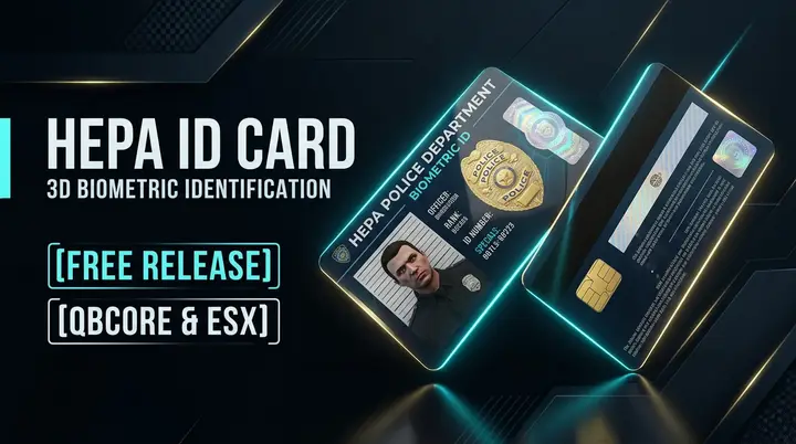 Preview of [FREE][QB/ESX/STANDALONE] Hepa ID Card — 3D Biometric Identification System with In-Game Mugshots & Multi-Badges