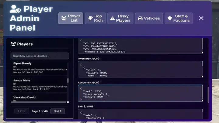 Preview of [FREE] [ESX] Player Info & Control Panel Script (open source)